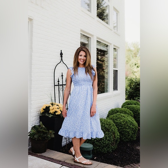 Staccato Smocked Blue Floral Bodice Midi Dress - Picture 3 of 10